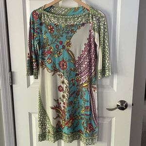Donna Morgan Blue and Green Floral Dress Sz 6